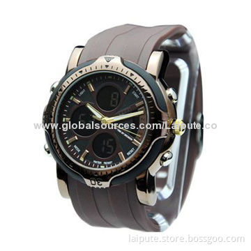Sport Wrist Watch with Metal Case, Plastic Band, Quartz Movement, Black & Blue Dial/Black & RedNew